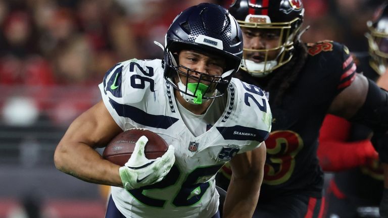 Seattle Seahawks running back Zach Charbonnet scored the only TD of the game against the San Francisco 49ers (AP Photo/Jed Jacobsohn)