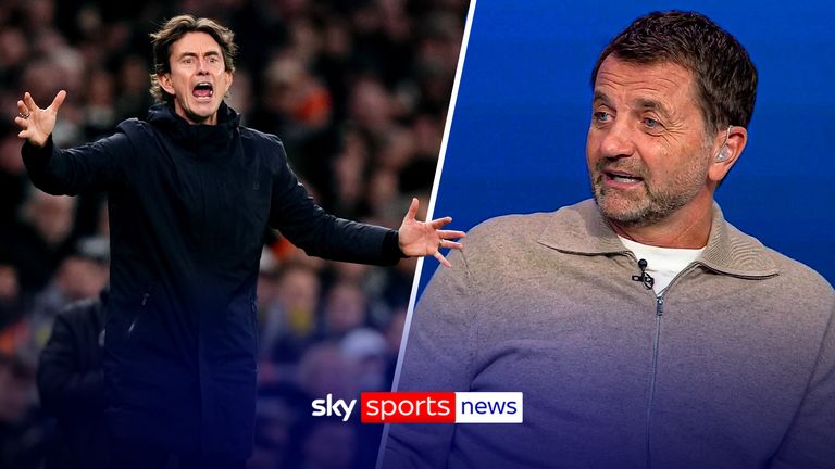 ottenham Hotspur manager Thomas Frank gestures on the touchline during the Premier League match at the Tottenham Hotspur Stadium, London.