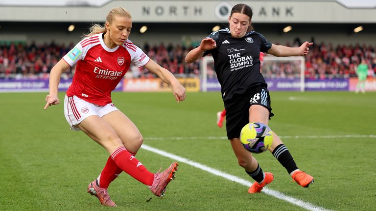 Smilla Holmberg in action for Arenal against Aston Villa in the FA Cup