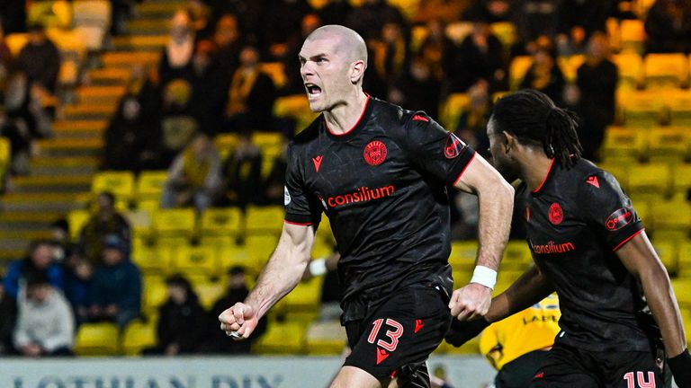 St Mirren's Alex Gogic celebrates his late equaliser at Livingston