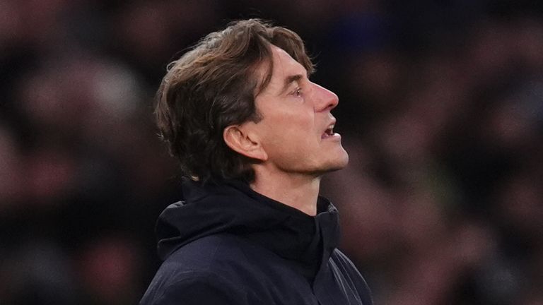 Tottenham Hotspur manager Thomas Frank on the touchline during the Premier League match at the Tottenham Hotspur Stadium, London.