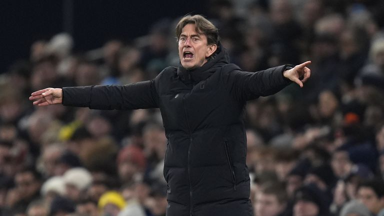 Thomas Frank watches on as his Tottenham side lost 2-1 to Aston Villa