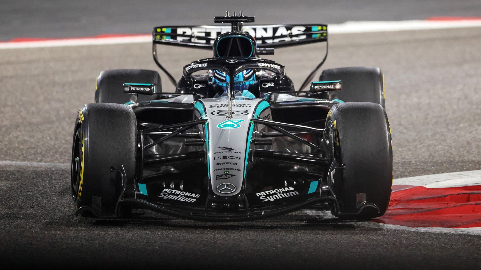 George Russell in action for Mercedes at Bahrain test