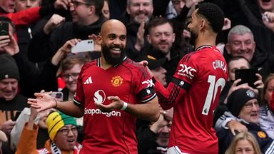 Bryan Mbeumo celebrates after giving Manchester United the lead against Spurs