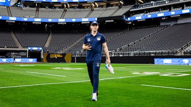 Harry Newman gets accustomed to the Allegiant Stadium arena ahead of Leeds' game against Hull KR