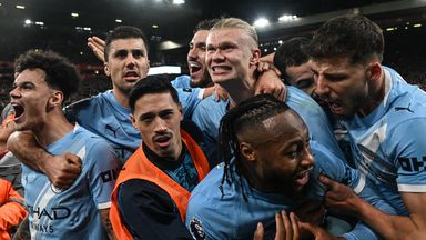 Manchester City celebrate at Liverpool