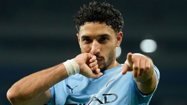 Manchester City's Omar Marmoush celebrates after scoring against Newcastle