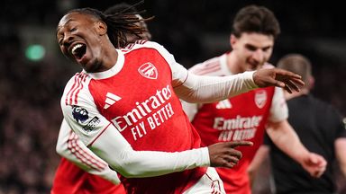 Eberechi Eze celebrates after putting Arsenal 3-1 at Spurs