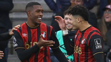 Rayan celebrates after scoring Bournemouth's equaliser against Aston Villa