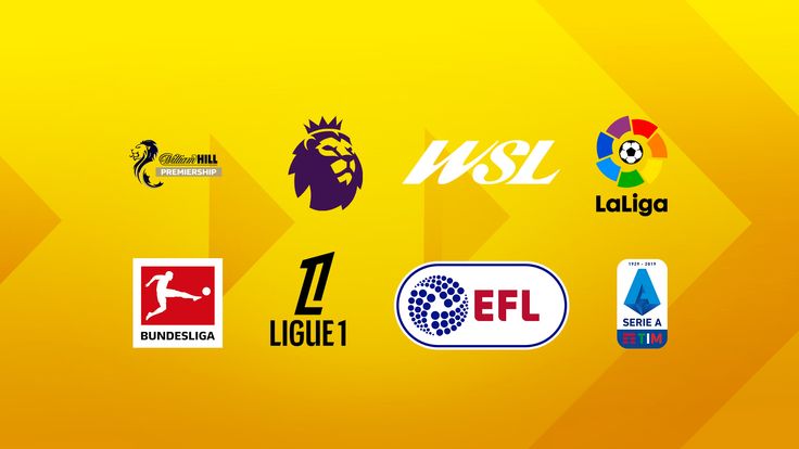 Competition logos for England's top four tiers. the WSL, Bundesliga, LaLiga, Ligue 1, Serie A and the Scottish Premiership