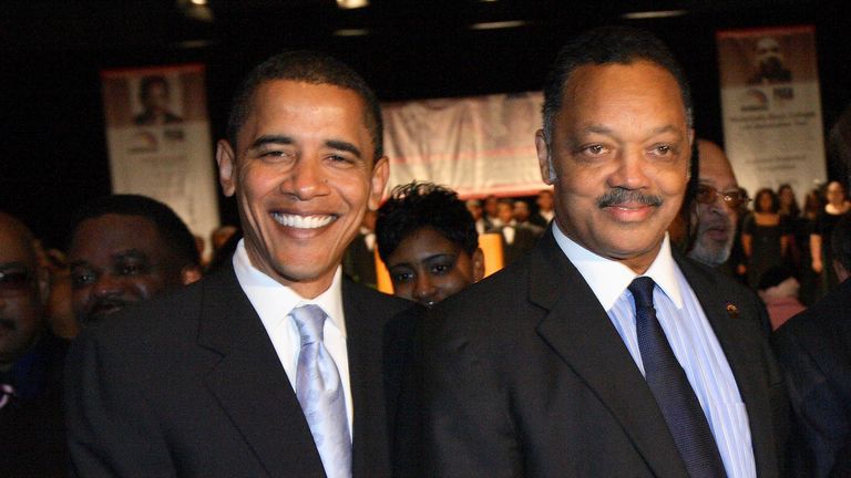 U.S. Senator Barack Obama  poses with Rev. Jesse Jackson.
Pic: Reuters