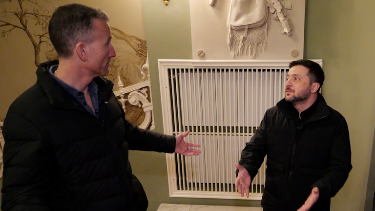 Ukraine's president talks to Sky News's Alex Rossi