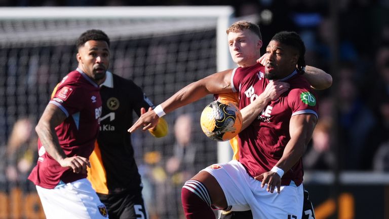 West Ham's Adama Traore shields the ball during the FA Cup fourth round match against Burton Albion at the Pirelli Stadium