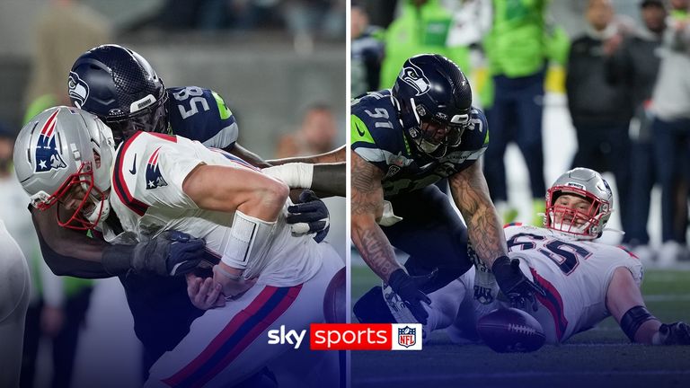 Derick Hall forced Drake Maye to fumble the ball as Seattle secured the turnover against New England late in the third quarter.