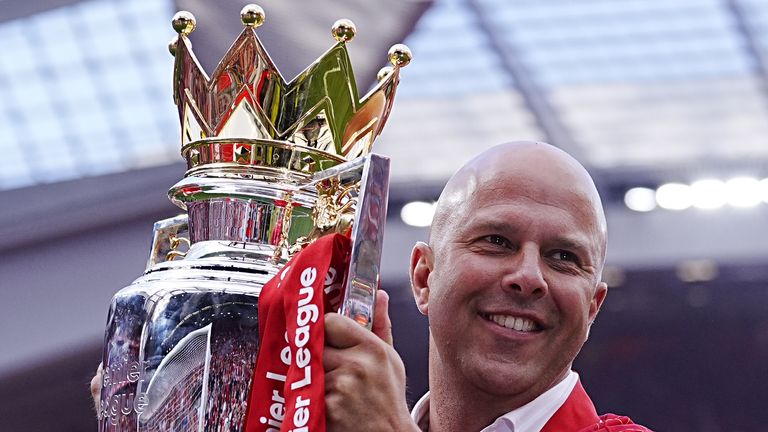 Arne Slot celebrates winning the Premier League title in his first season at Liverpool