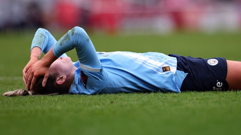 Lauren Hemp reacts to not getting a free-kick