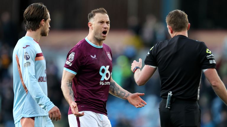 Burnley's Ashley Barnes reacts after handball goal is disallowed by VAR 