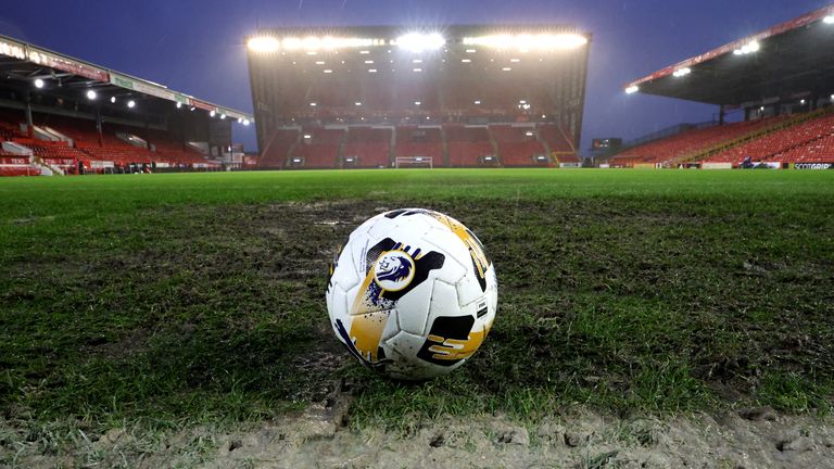 The waterlogged pitch at Pittodrie which led to the match between Aberdeen and Celtic being postponed