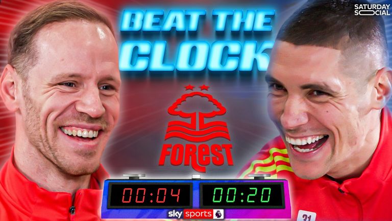 Nottingham Forest duo Matz Sels and Nikola Milenkovic take on the Beat The Clock challenge with naming as many Premier League legends, sports and things you would do a matchday as they can. 