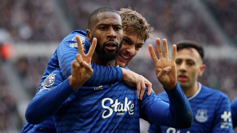 Everton's Beto celebrates after restoring their lead against Newcastle