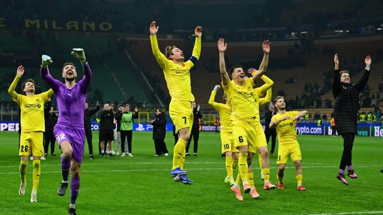 Bodo/Glimt's players celebrate beating Inter Piero Cruciatti/AFP via Getty Images