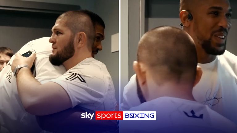 Anthony Joshua met up with Khabib Nurmagomedov's team backstage at PFL Dubai.