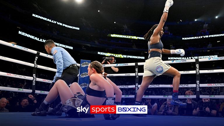Danielle Perkins stopped Che Kenneally in sensational fashion as she won the WBA light heavyweight title.