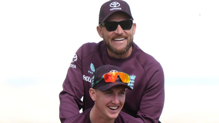 England head coach Brendon McCullum and Harry Brook
