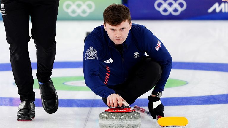 Great Britain's Bruce Mouat during the Men's Curling gold medal game against Canada at the Curling Stadium, on day fourteen of the Milano Co
