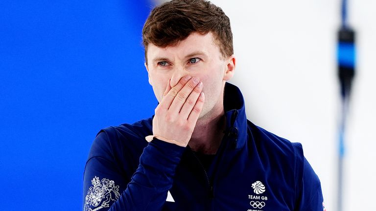 Bruce Mouat in the final of the curling at the Winter Olympics