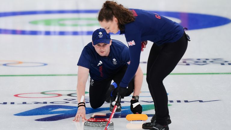 Great Britain's Bruce Mouat and Jennifer Dodds during the Curling Mixed Doubles, Round Robin Session against Estonia, at the Cortina Curling