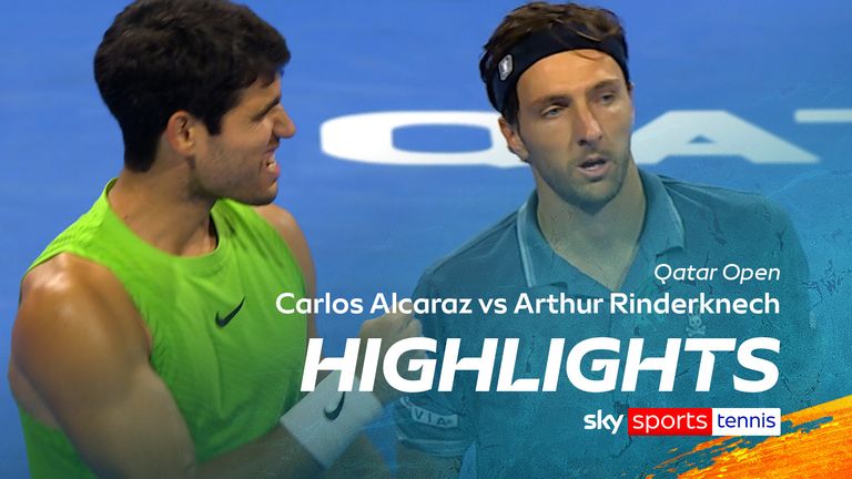 Highlights of the first round match between Carlos Alcaraz and Arthur Rinderknech at the Qatar Open.