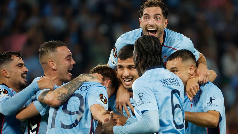 Celta players celebrate a goal during a Europa League campaign that has not stopped them in LaLiga