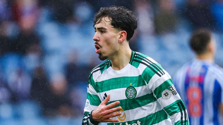  Celtic's Sebastian Tounekti celebrates scoring to make it 2-1 against Celtic at Rugby Park.