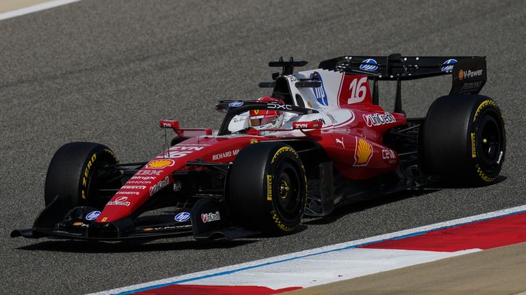 Ferrari driver Charles Leclerc of Monaco steers his car during a Formula One pre-season test at the Bahrain International Circuit in Sakhir, Bahrain, Thursday, Feb. 12, 2026. (AP Photo/Altaf Qadri)
