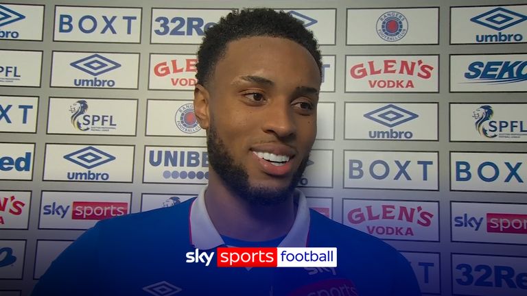 Youssef Chermiti reacts to his hat-trick against fellow league title chasers Hearts to help Rangers secure three points with a 4-2 win over the visitors.