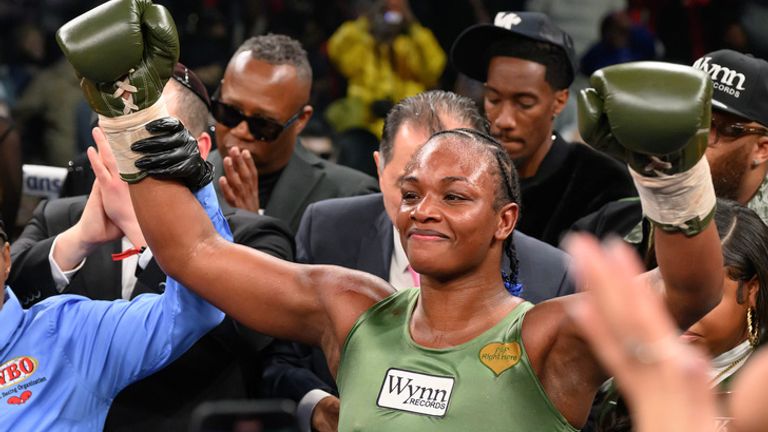 Claressa Shields celebrates her win over Franchon Crews-Dezurn