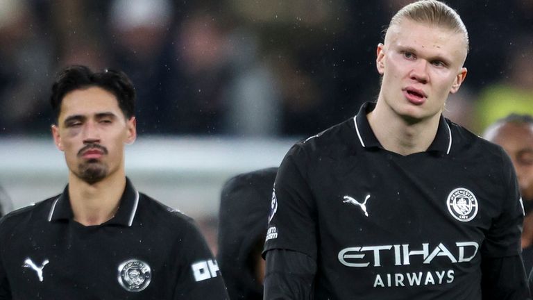 Erling Haaland and his Manchester City team-mates react to their 2-2 draw at Tottenham