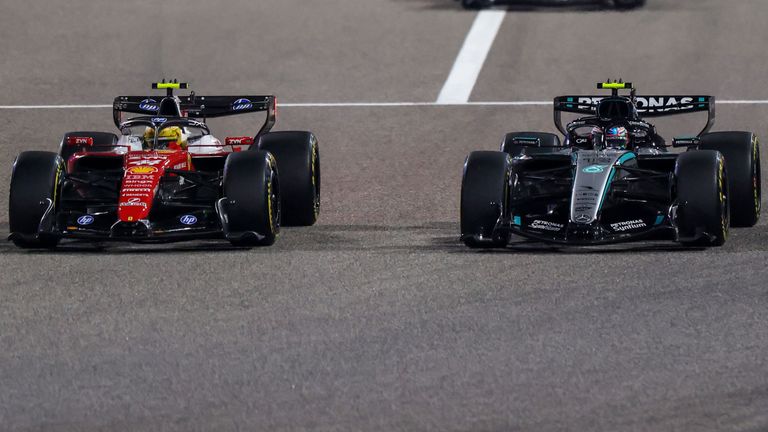 Ferrari's Lewis Hamilton and Mercedes' Kimi Antonelli in F1 pre-season testing