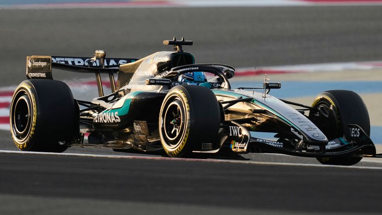 Mercedes driver George Russell in pre-season testing in Bahrain