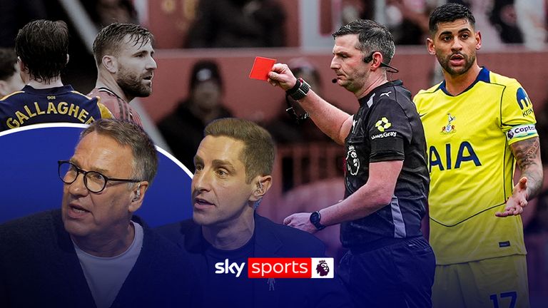 The Soccer Saturday team discuss Cristian Romero's sending off for a challenge on Casemiro during Spurs' match at Manchester United. 