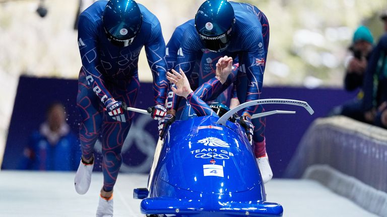 Team GB during four-man bobsleigh at 2026 Winter Olympics (Associated Press)