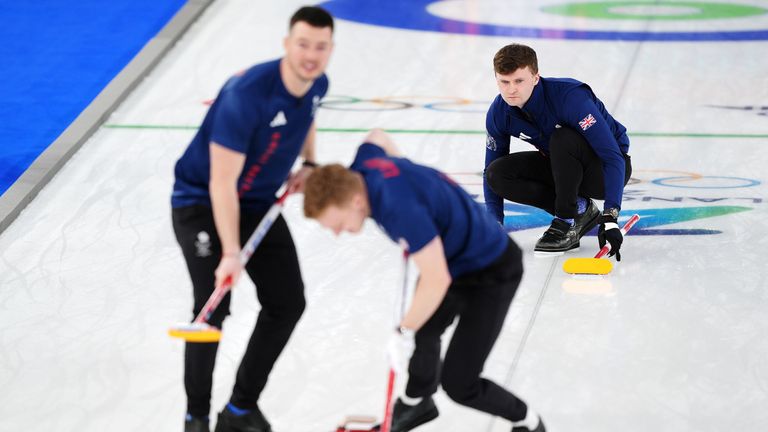 Great Britain's Bruce Mouat (right) during the Men's Curling gold medal game against Canada at the Curling Stadium
