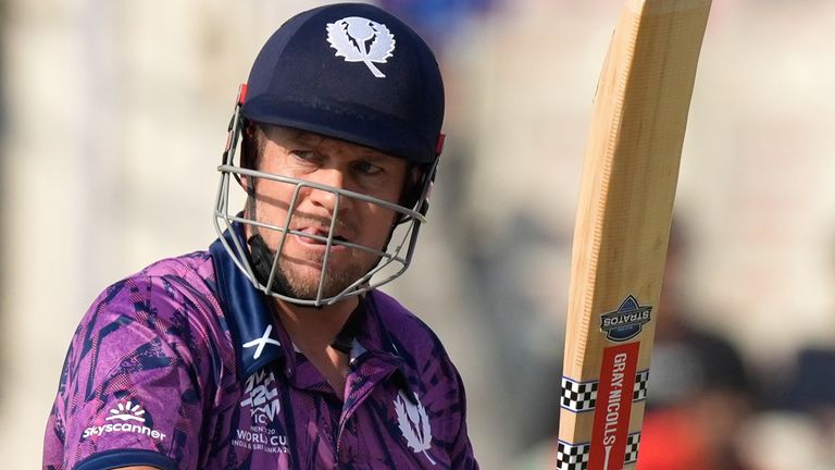 Scotland's George Munsey bats during the T20 World Cup (Associated Press)