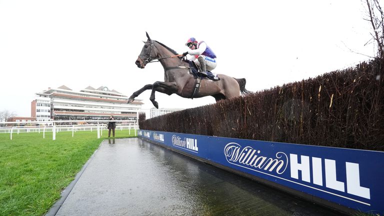 Haiti Couleurs takes flight at the water jump in the Denman Chase