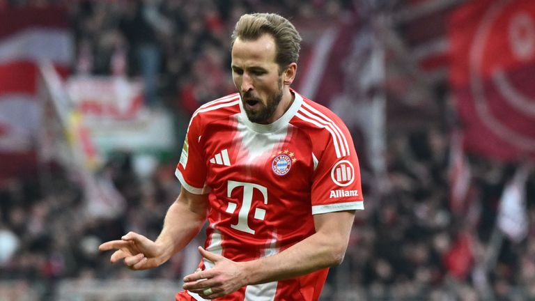 Bayern's Harry Kane celebrates after scoring his side's second goal 
