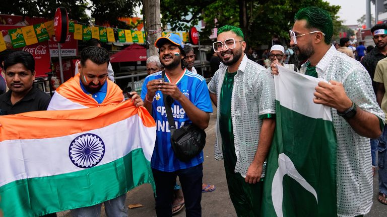 India and Pakistan fan arrive to watch the T20 World Cup match in Colombo (Associated Press)