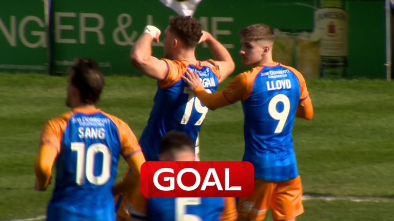 Shrewsbury’s  Iwan Morgan levels with brilliant free-kick