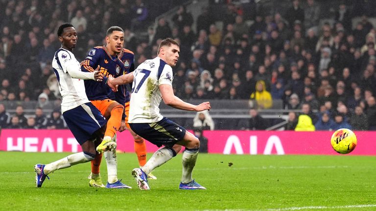 Newcastle United's Jacob Ramsey scores their second goal
