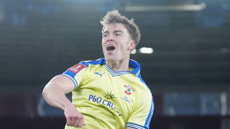 Southampton's James Bree celebrates scoring their side's second goal of the game during the Emirates FA Cup fourth round match at St Mary's 
